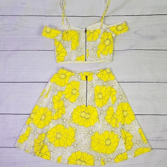 Top shop | Yellow & White Foral Flare Midi Skirt And Crop Top Size 4 - Picture 8 of 8